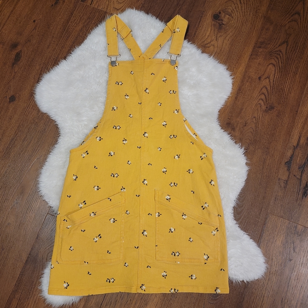 Overall Dress Yellow with Floral Print